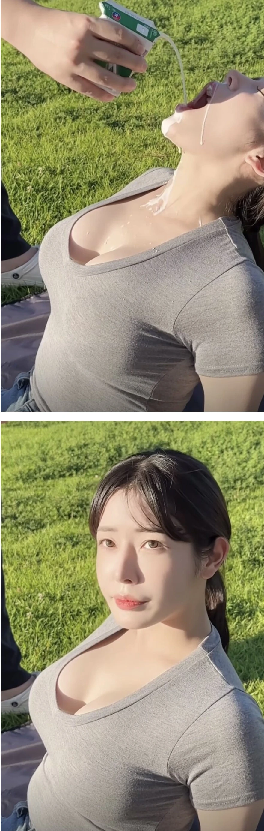 입에 하얀색 액체 가득한 존예녀