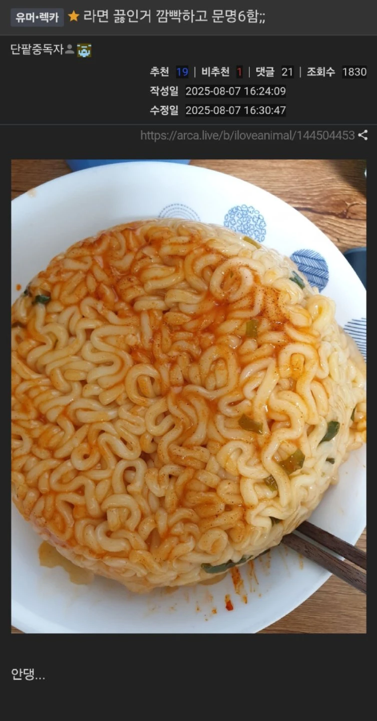 라면 끓인거 깜빡하고 문명6을 한 아카 유저