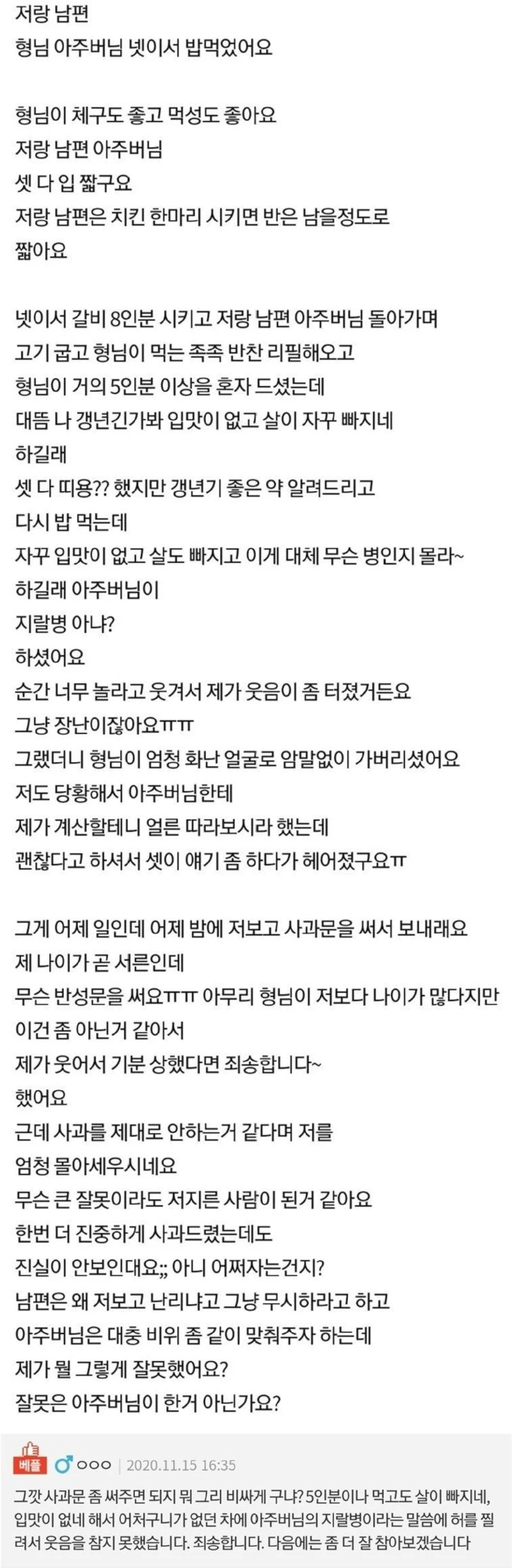 형님이 곧 서른인 저보고 사과문을 쓰래요...jpg