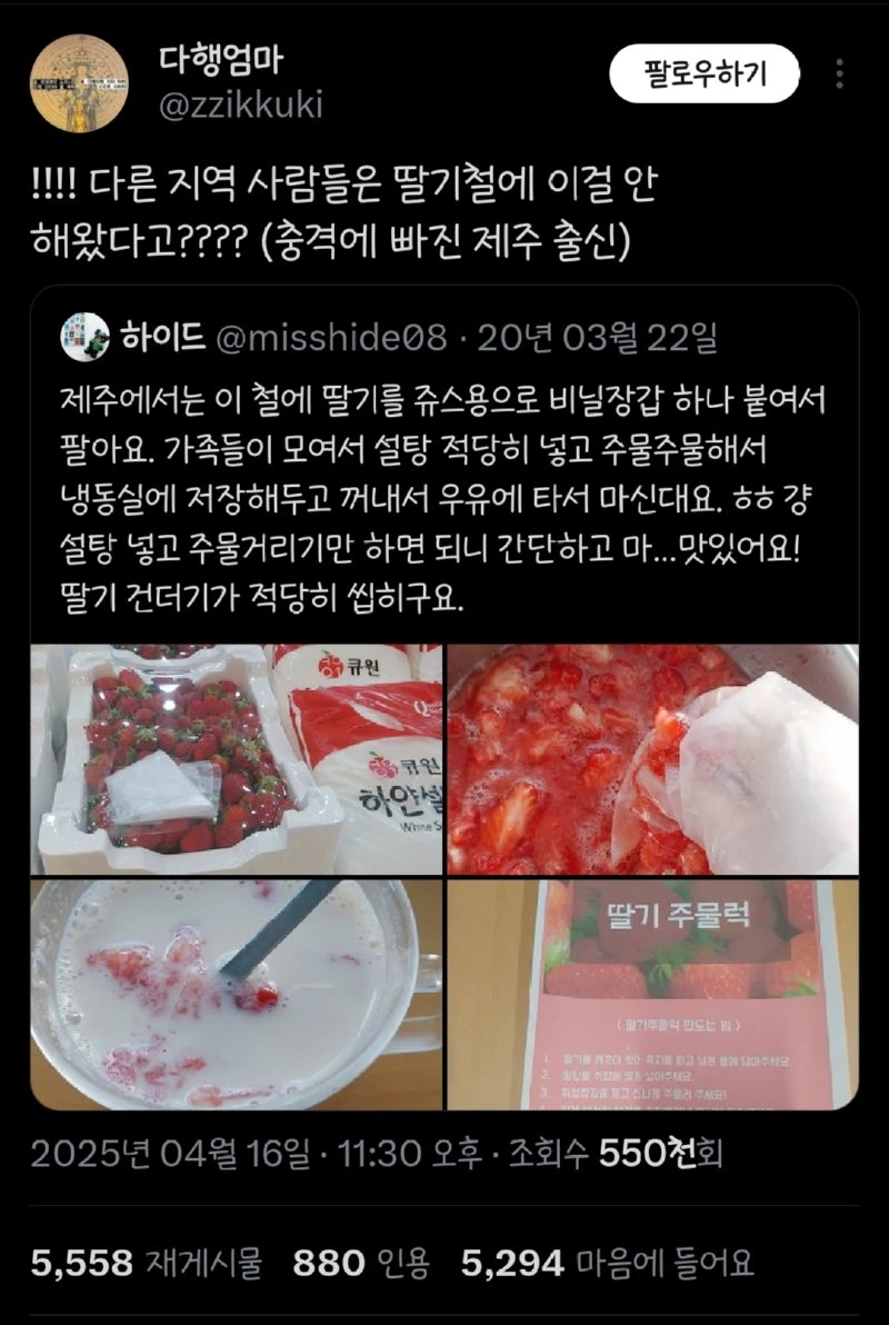 재주도에서 딸기철에 해먹는거.jpg