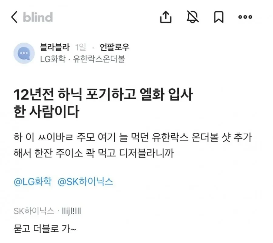 12년전 하이닉스 포기하고 엘지화학 입사한사람