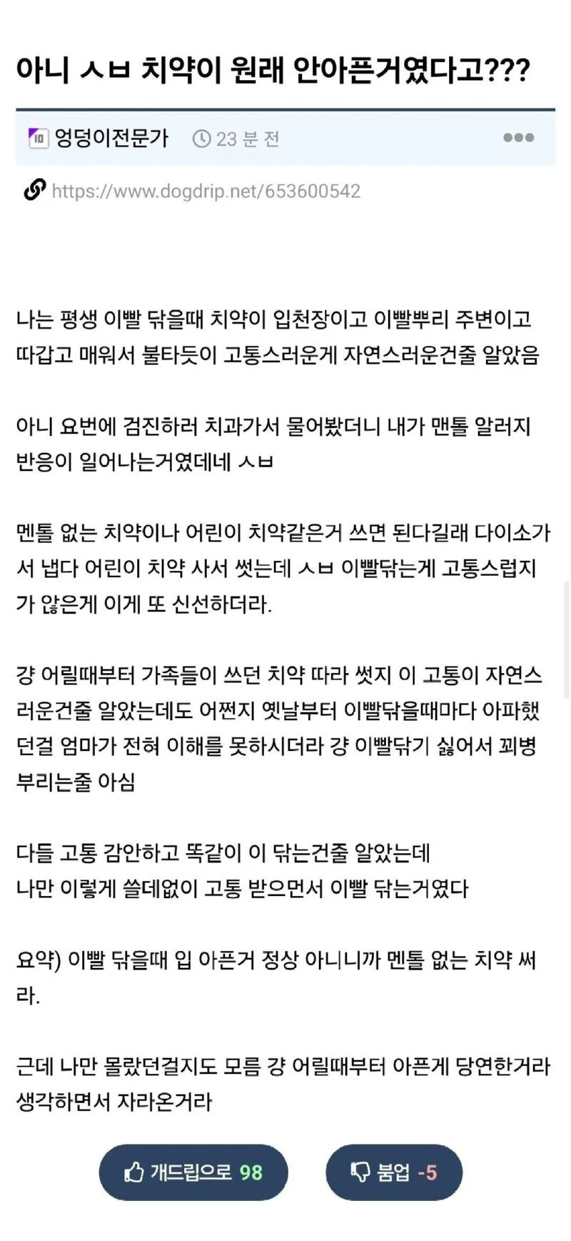 자신이 정상이 아니었음을 뒤늦게 깨달은 개드립인
