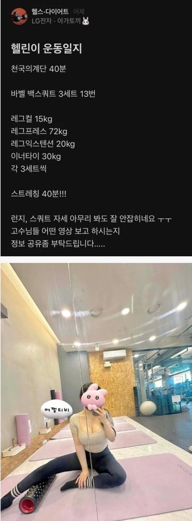 헬린이라는 LG전자 여직원 몸매 인증