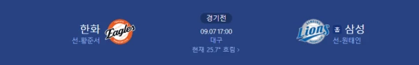 【KBO프로야구】09월07일 삼성 vs 한화 한국야구 예측 및 분석