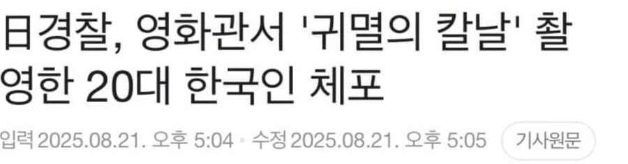 일본 극장에서 귀멸의 칼날 보다 체포된 한국인.jpg